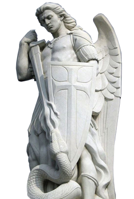 Saint Michael the Archangel slays the devil, the ancient serpent